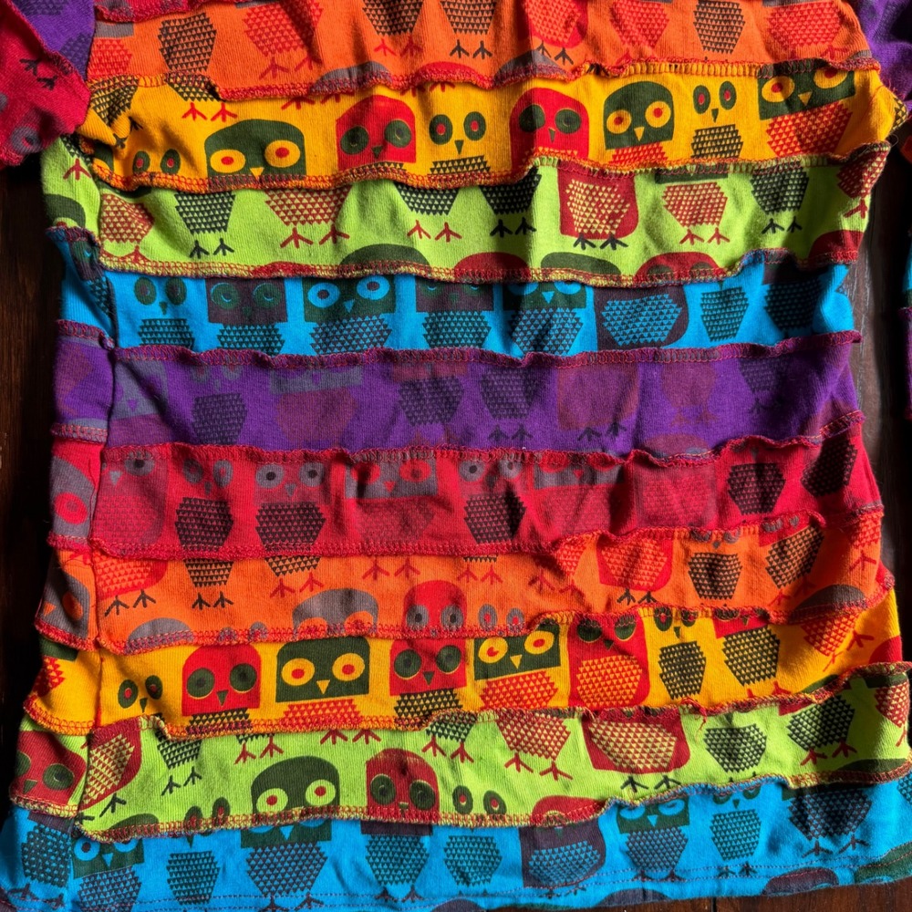 Boho Rainbow Owl Patchwork Hoodie Pixie Hood Hipp… - image 6